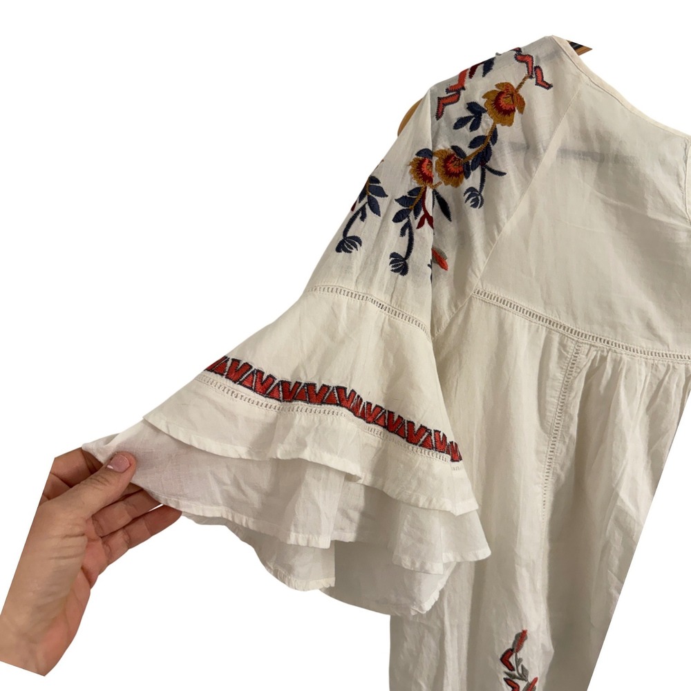 Free People Floral Embroidered Ruffle Sleeve Mini Dress Bell Small Romantic - Picture 6 of 12